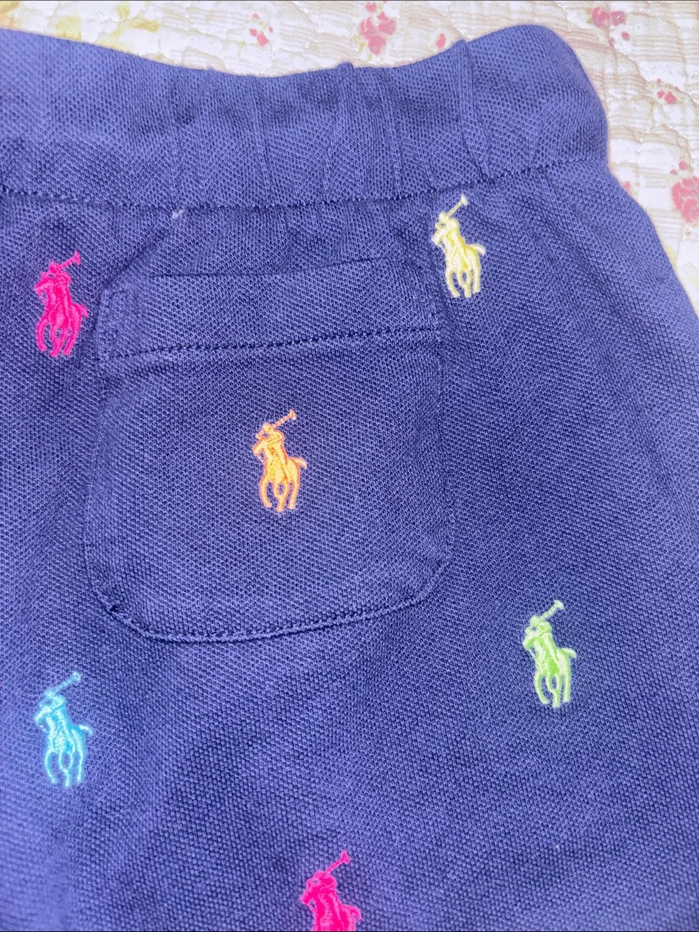 Girls Ralph Lauren Navy Shorts with Multicolor Pony Embroidery